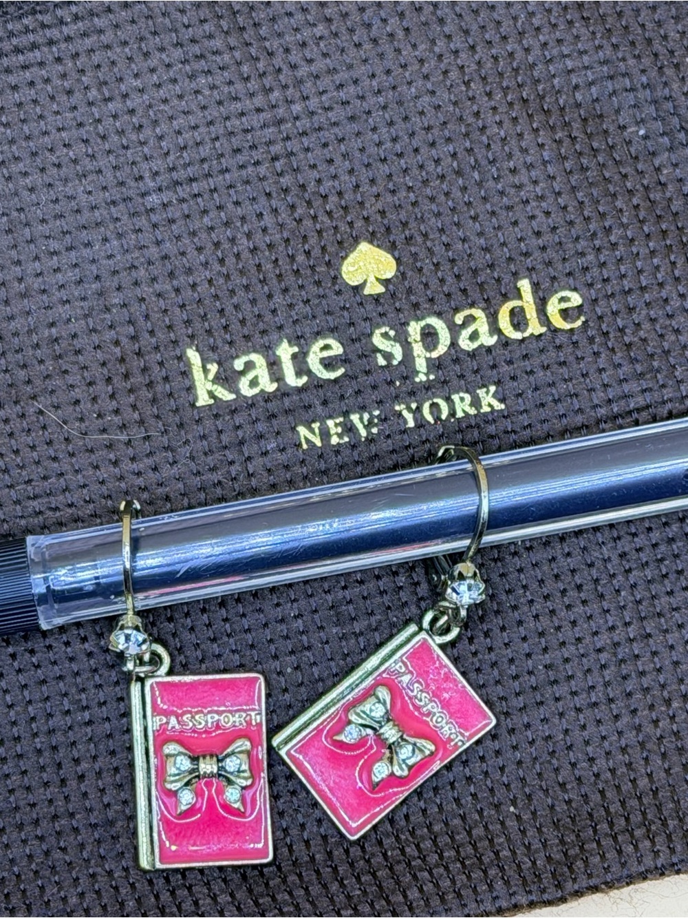 kate spade pink and gold passport charm dangle earrings